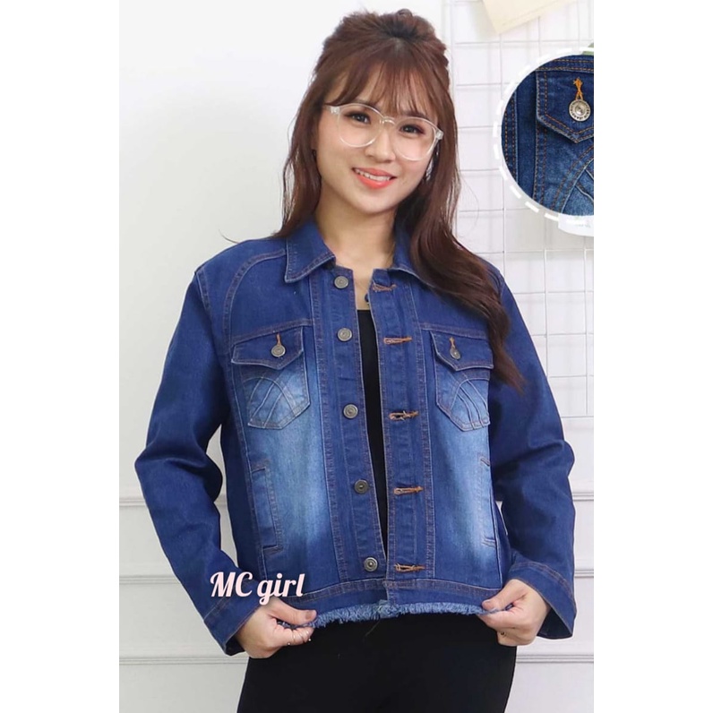 MC girl - Jaket Jeans Rumbai Gambar Pita Belakang Sequin 3D Wanita / Jacket Lepis Rawis Gambar Belakang / Jaket Denim Ukuran XXL