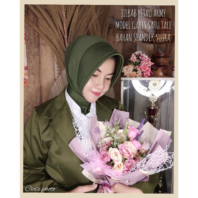 Jilbab dinas hijau army / iik pelamonia polos tanpa logo