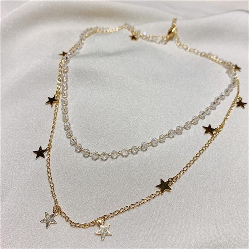 Simple Double Layer Star Crystal Necklace Elegant Choker Chain for Women Jewelry Fashion Accessories