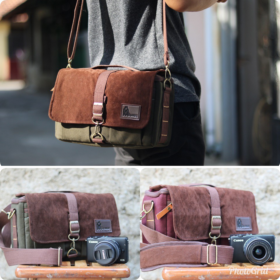 Azrilbagusshop - Tas Kamera Universal DSLR / Mirrorless Mini Kanvas Selempang