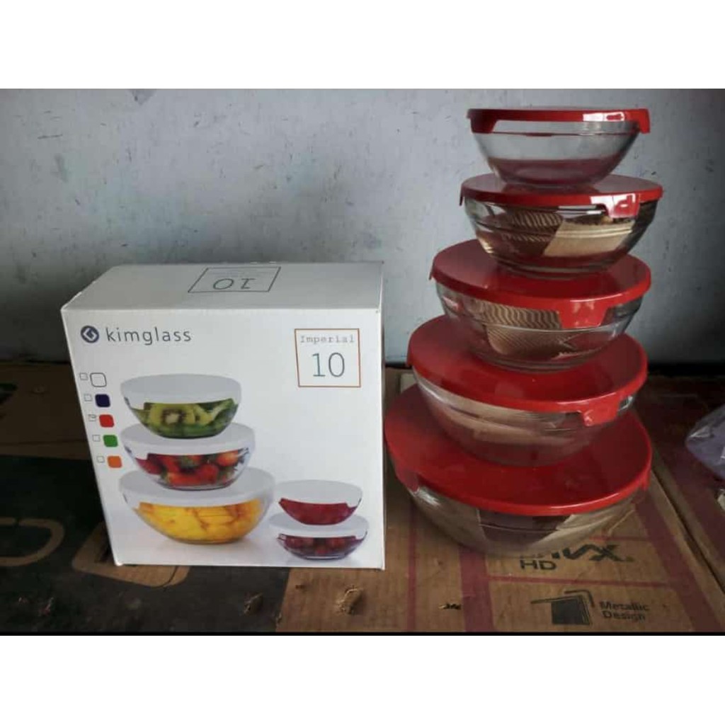 1 SET MANGKOK BENING DAN TUTUP ISI 5 PCS / MANGKOK SALAD / MANGKOK SAYUR / MANGKOK MURAH