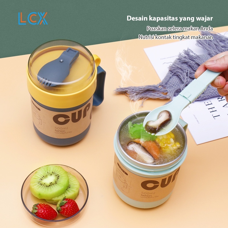 LCX Mangkuk sup Cangkir sup Anti Tumpah Panci sup Portable Free Sendok BPA Free VS-61