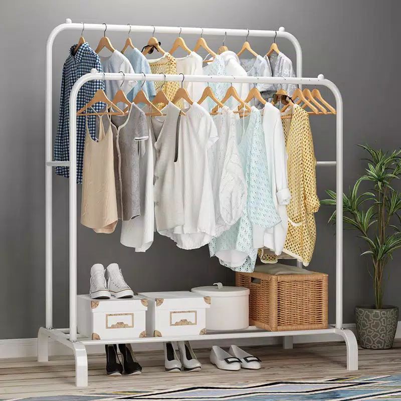 DOUBLE RUANG Windproof Clothes Hanger BESI Rak Gantungan Pakaian Rak Gantung Baju Lemari Sepatu Awet