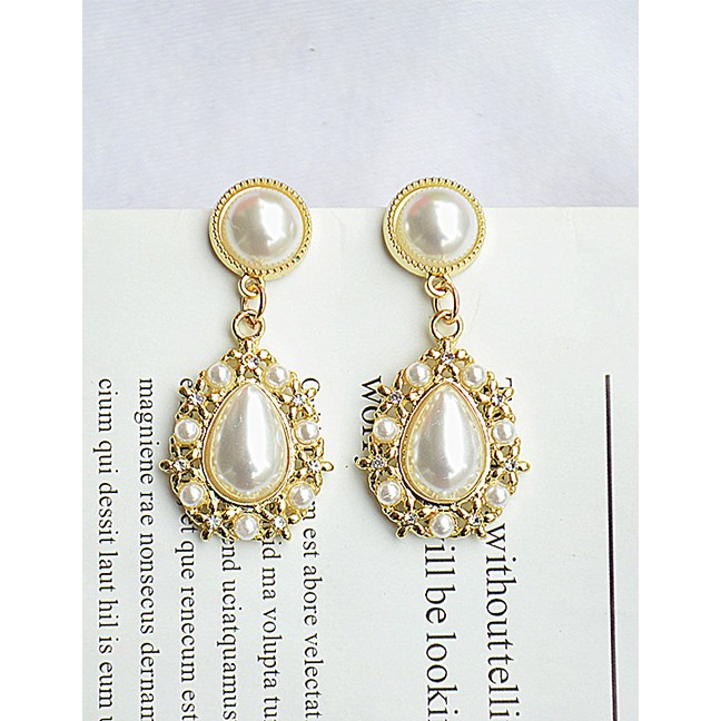 LRC Anting Tusuk Fashion Water Drop Pearl-plated Real Gold Love Drop