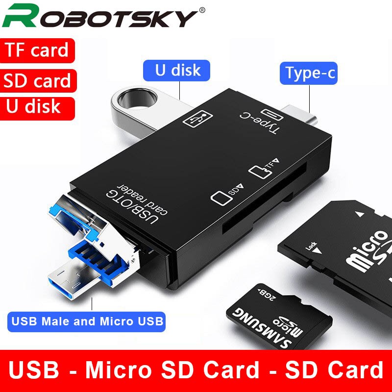 Robotsky Type-C Micro USB Adapter - Card Reader - OTG - USB HUB 3.0 - Coverter MicroSD Card SD Fast