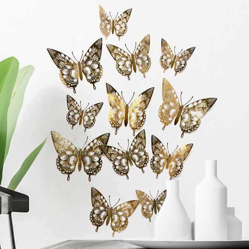 Solighter 12PC 3D Berongga Kupu-Kupu Desain Indah Butterfly Decals Pernikahan Ruang Tamu Dinding Décor