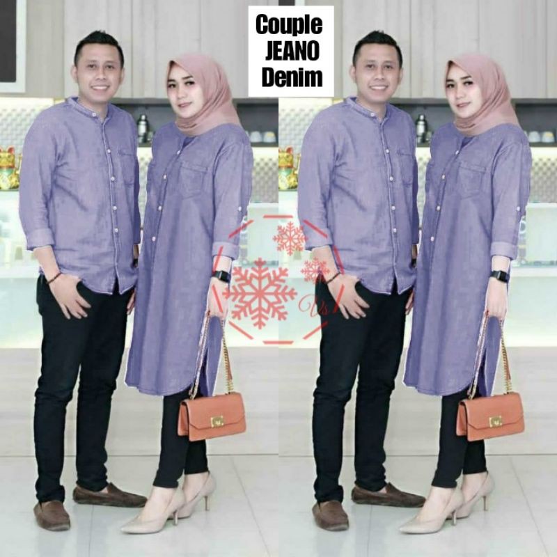 COUPLE JEANO Tunik panjang denim ungu lilac busui muslimah hijab polos muslim pasangan