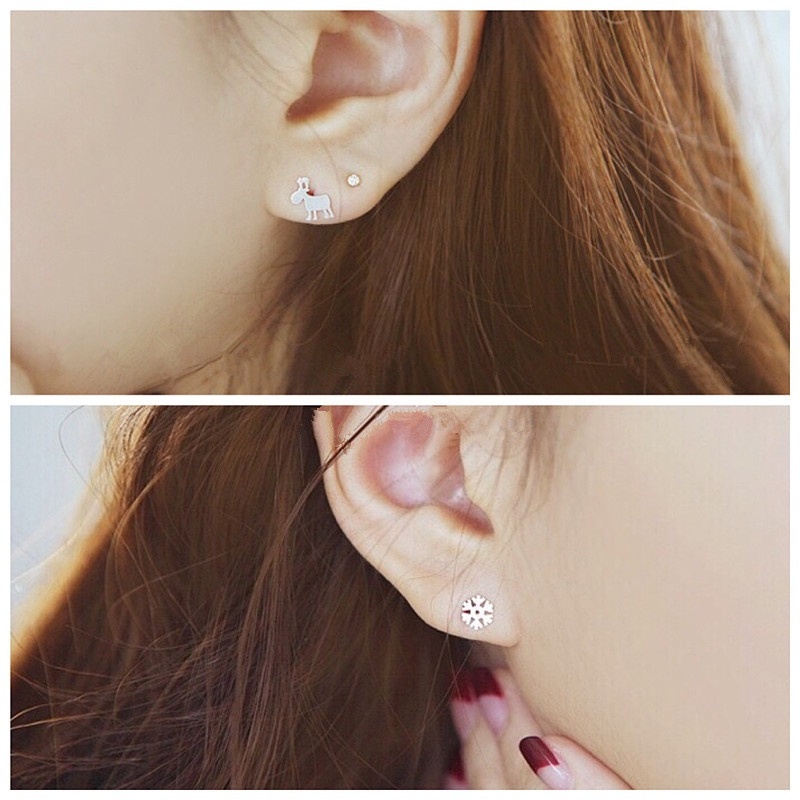 Magic789 Anting Tusuk Sterling Silver 925 Model Rusasnowflake Tema Nataltahun Baru Untuk Wanita