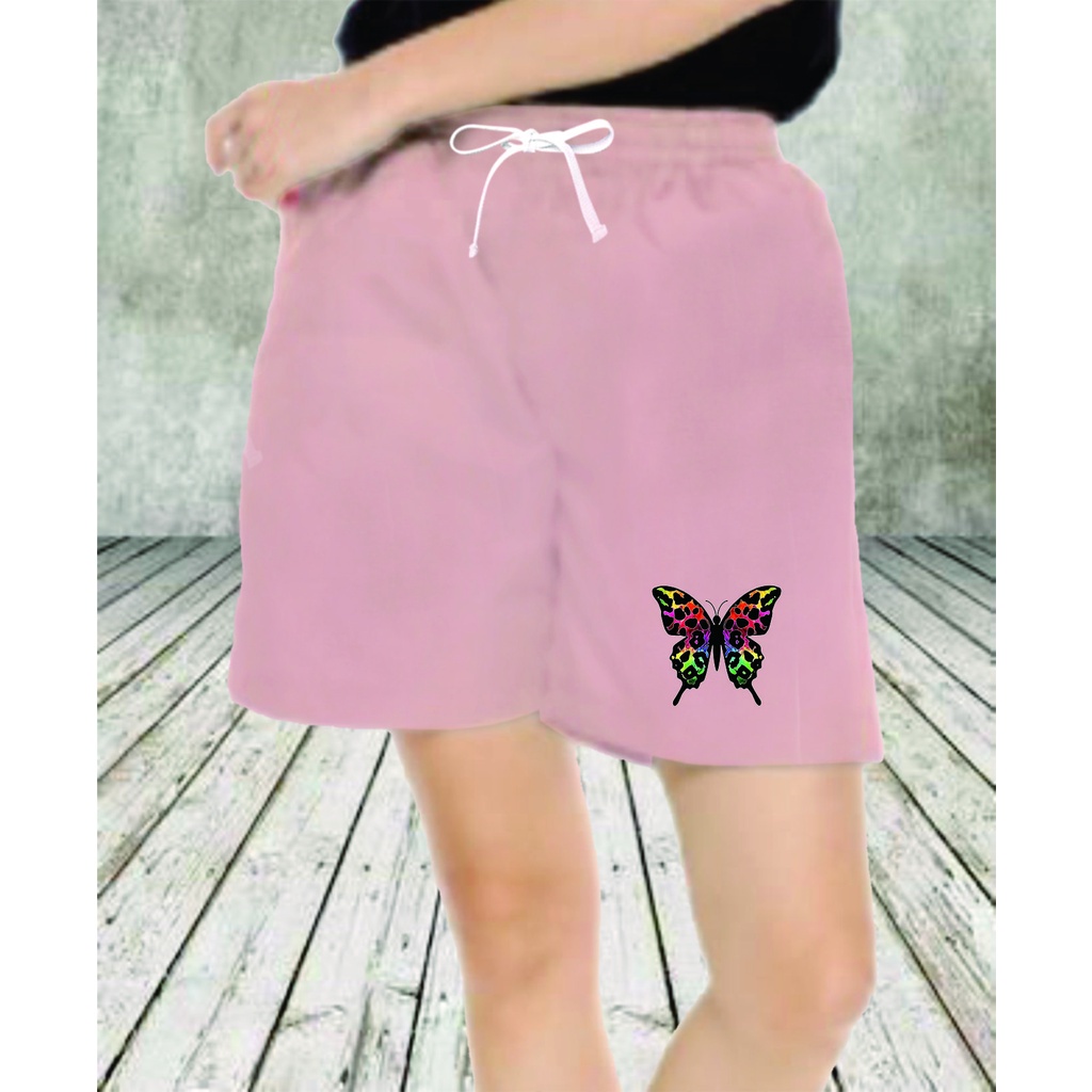 Celana Pendek Santai Wanita / Hot Pants Bahan Katun Dewasa Rainbow Butterfly