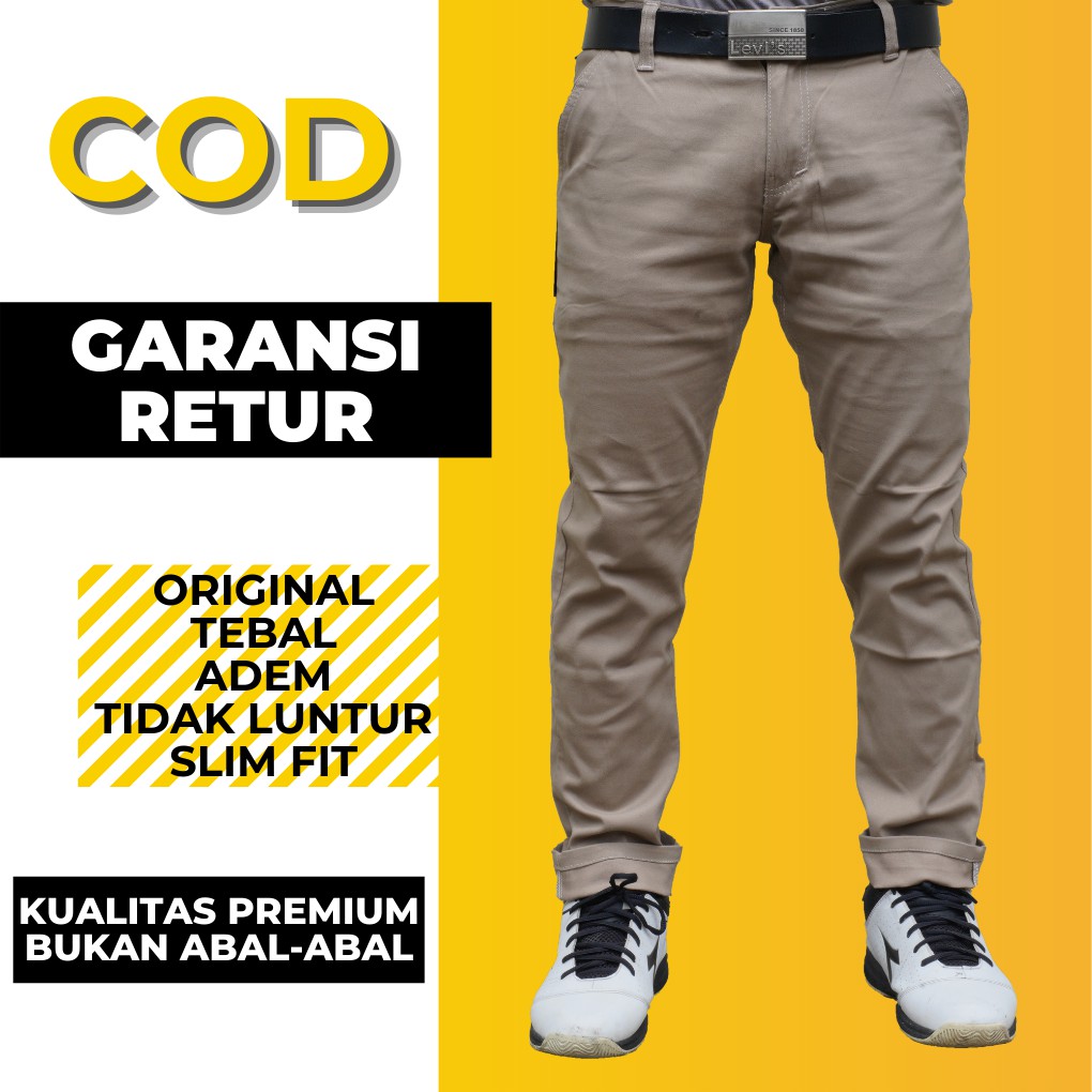 Celana Chino Chinos Panjang Pria Big Size Original Premium Hitam Cream Coklat Ori