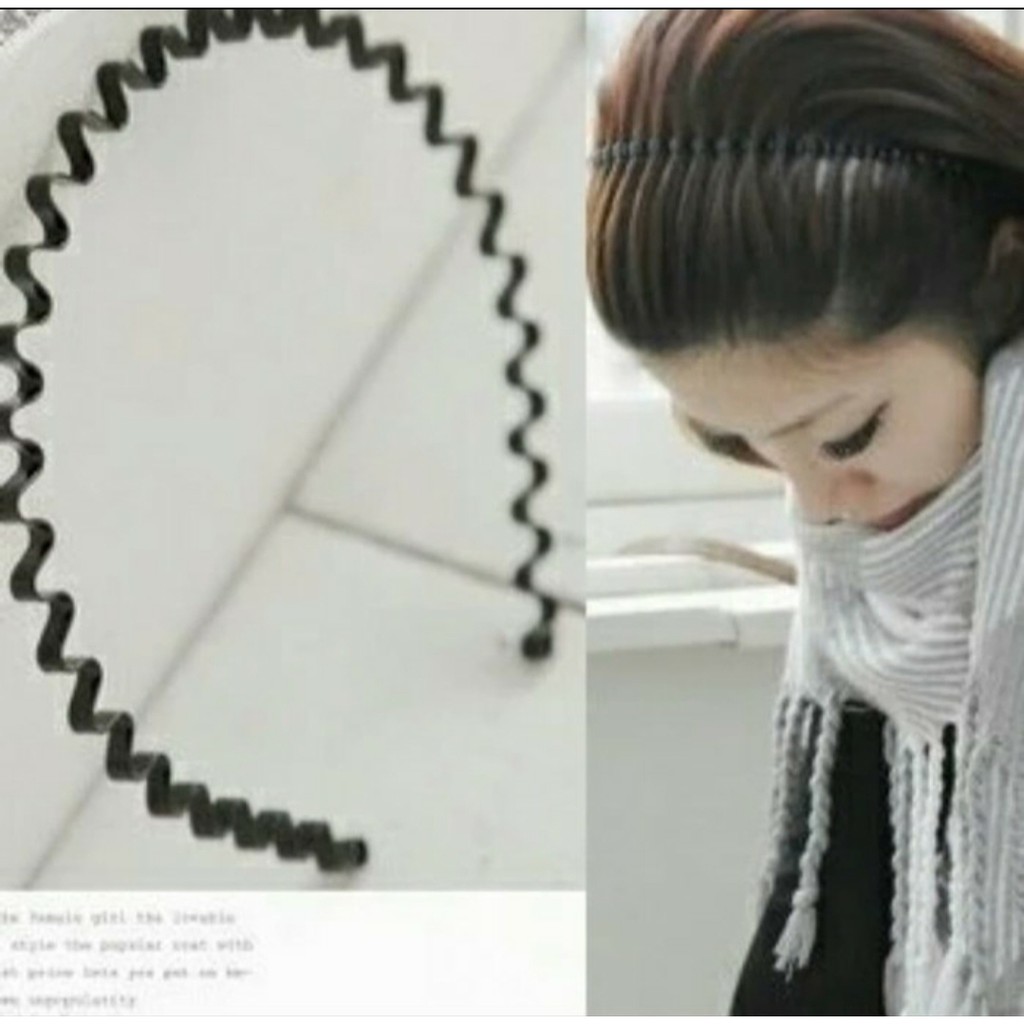 Bando Gelombang model Korea headband sisir gelombang wave warna hitam gerigi