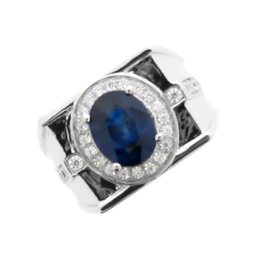 Cincin Perak Silver Pria Batu Safir 4004