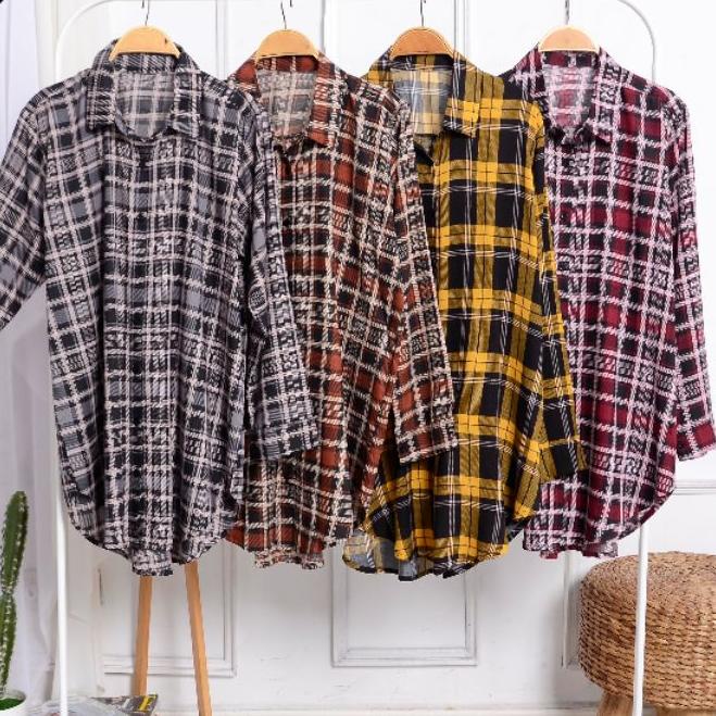 ☑ KEMEJA TUNIK WANITA / KEMEJA TUNIK WANITA KATUN RAYON KOTAK - 3058 ❇