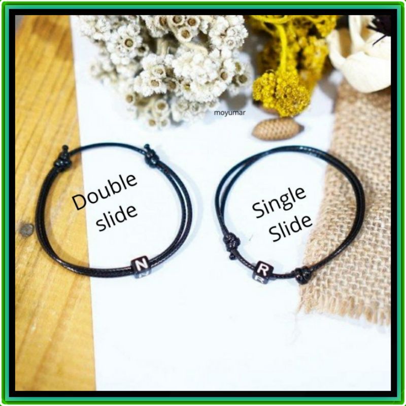 Gelang inisial huruf nama dadu / gelang couple hitam huruf