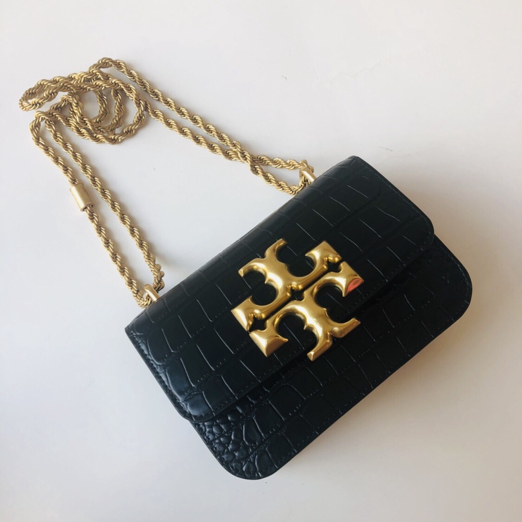 TB Ladies Shoulder Bag/Tory Burch 206 BLACK Small 340 ELEANOR Crocodile Grain Leather Organ Bag