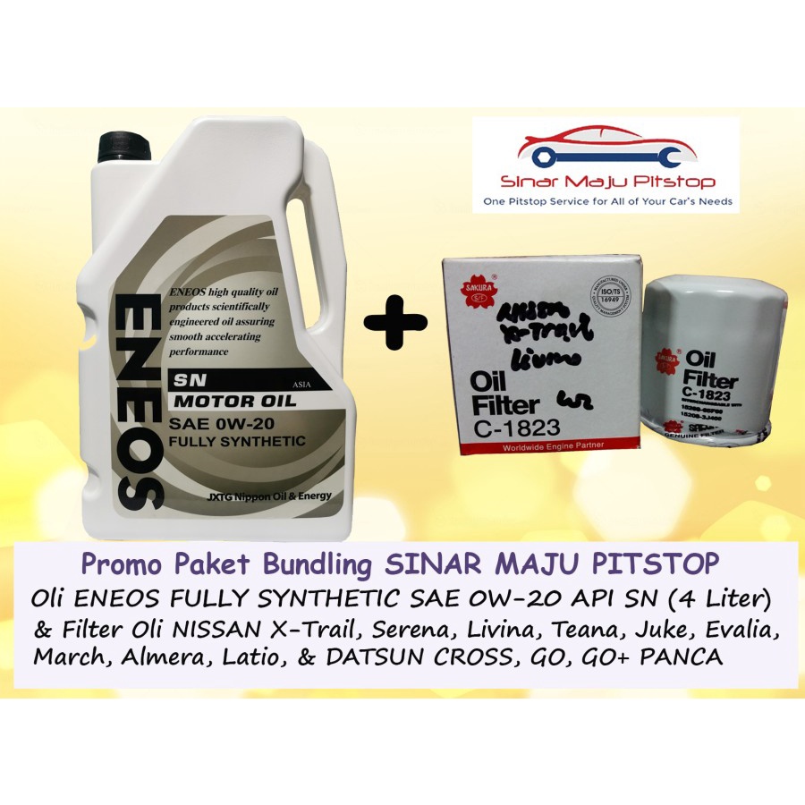 Paket Bundling Oli ENEOS MOTOR OIL SAE 0W-20 SN 4 Liter Fully Synthetic Original Formulated In Japan