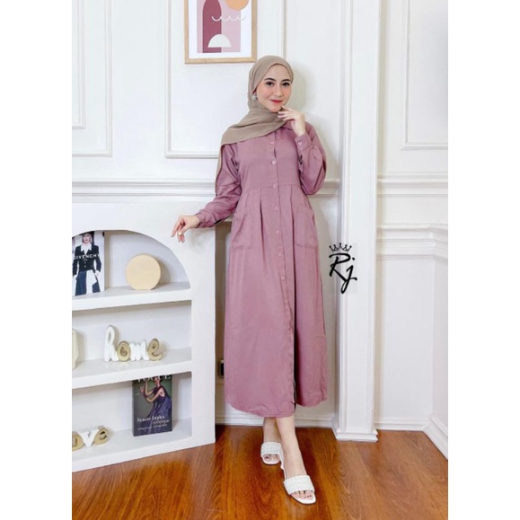 Thanisa dress midi/dress/gamis/gamis polos/gamis busui/gamis rayon/murah/terbaru/kekinian/anjanisabi