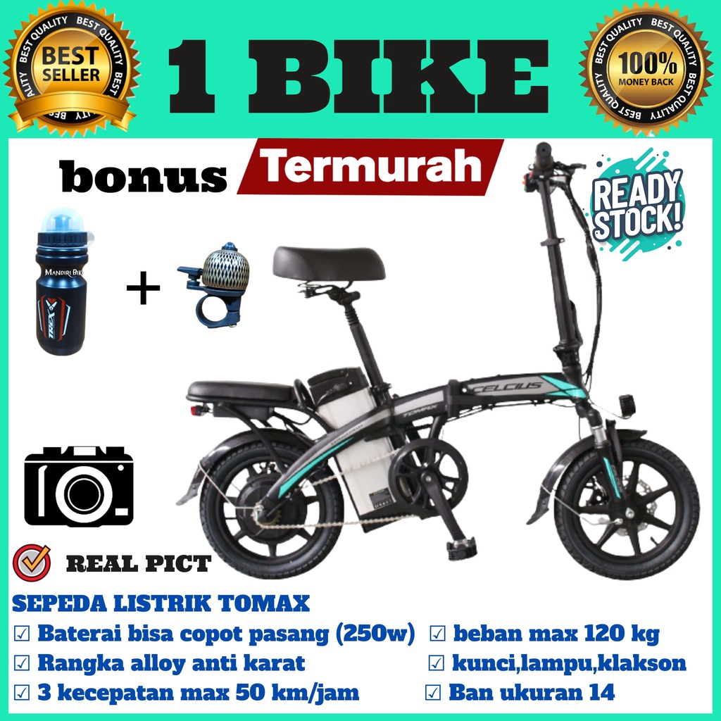 E-Bike Sepeda Lipat Elektrik/Folding Bike Celcius Electric Tomax 14'' sepeda listrik murah, motor listrik murah, motor aki, sepeda dewasa, sepeda anak limited