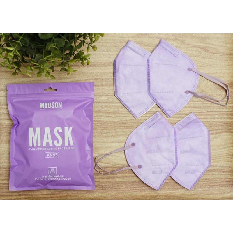 Masker KN95 Mouson Soft Purple isi 10 pcs - KN95 warna ungu muda - KN95 warna warni
