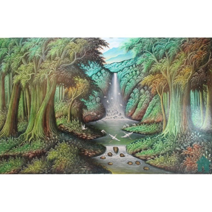 Lukisan Besar - Pemandangan Air Terjun Landscape 85x135cm.