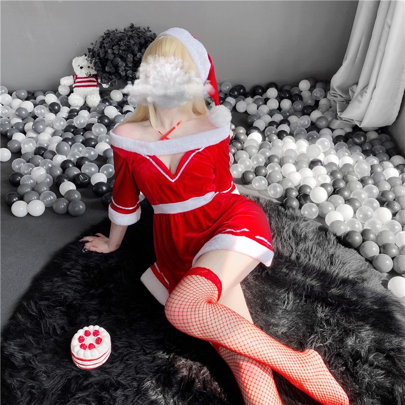 【Wetrose】Ready Stock New Sexy Lovely Cute Girl Christmas Santa Claus Cosplay Costume Uniform Clothes Natal Kostume Baju Lucu Dress