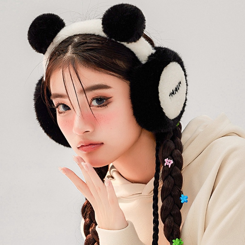 Zzz Earmuffs Lipat Penghangat Telinga Desain Panda Bahan Fleece