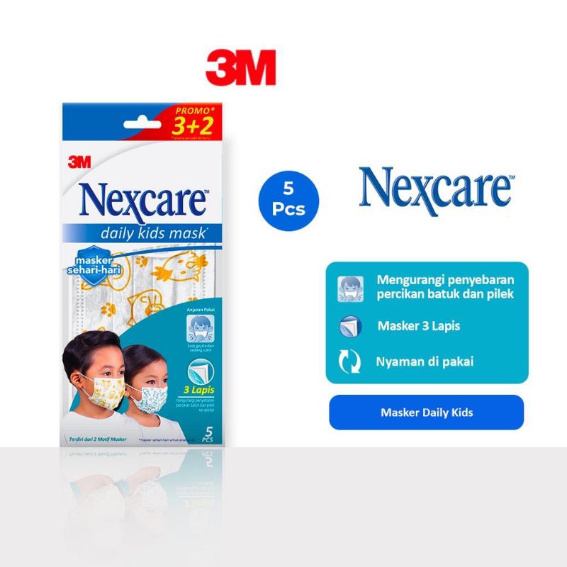 3M Nexcare Masker Anak 3 Lapis Kids (Isi 5 masker) / masker anak 3ply isi 5