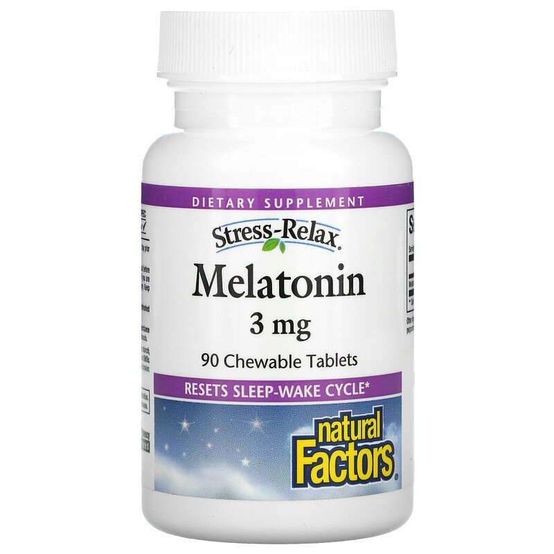 Natural Factors Stress-Relax Melatonin 3 mg 90 Chewable Tablets Atasi Susah Tidur