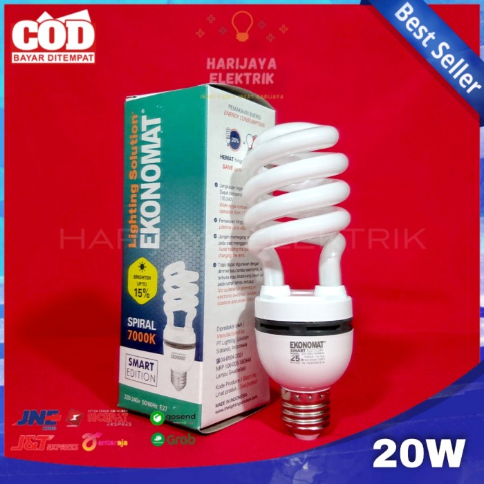 EKONOMAT LAMPU SPIRAL 20 WATT BOHLAM SMART EDITION TORNADO E27 PUTIH