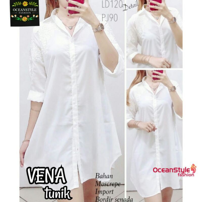 Vena Tunik. /Tunik putih import / kemeja putih renda / tunik putih polos
