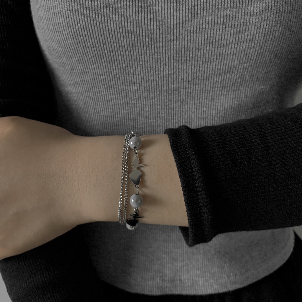 Titanium steel detak jantung perasaan Mutiara jahitan gelang wanita Jepang dan Korea fashion multi-l