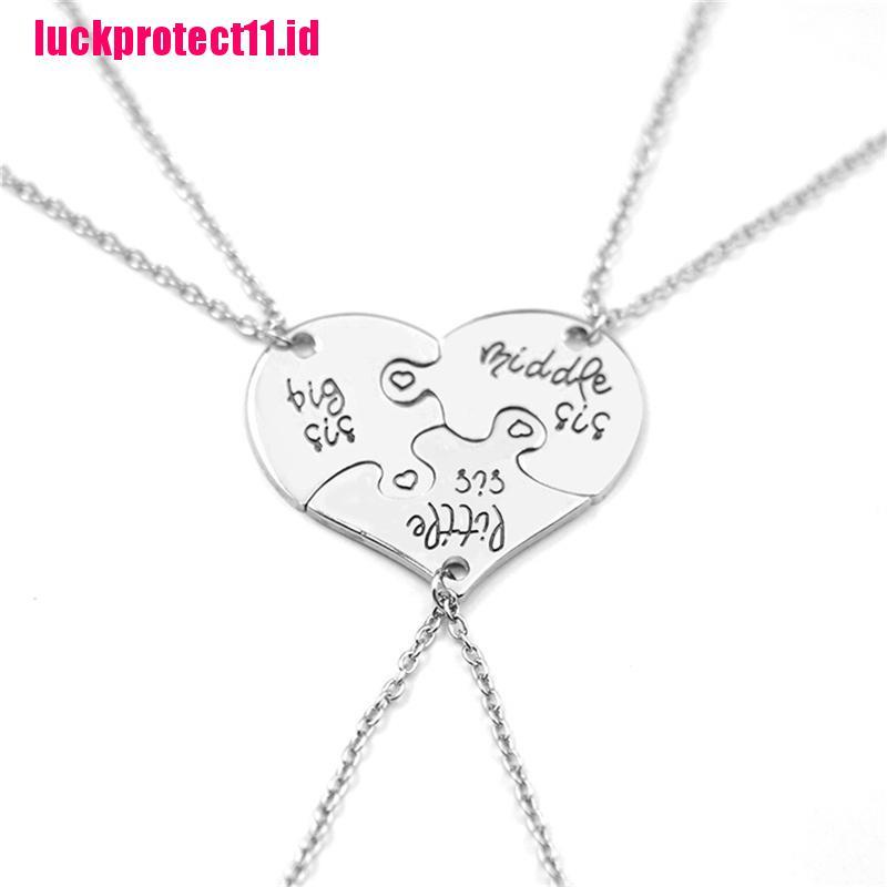 (LUCK) Kalung Rantai Dengan Liontin Puzzle Hati Motif Tulisan Big / Middle / Big Sis Untuk Wanita