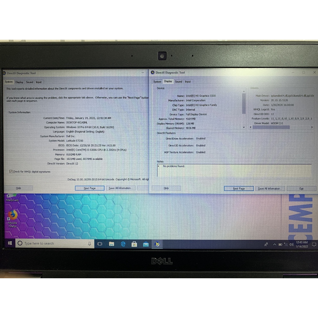 Dell Latitude E7250 Core i5-5300U 8GB SSD 256GB Not E7450 E7440 T450 E7270 BERGARANSI