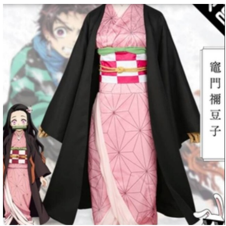 COSTUME COSPLAY NEZUKO KIMETSU NO YAIBA HAORI YUKATA KIMONO JEPANG ANIME MOTIF PRINTING