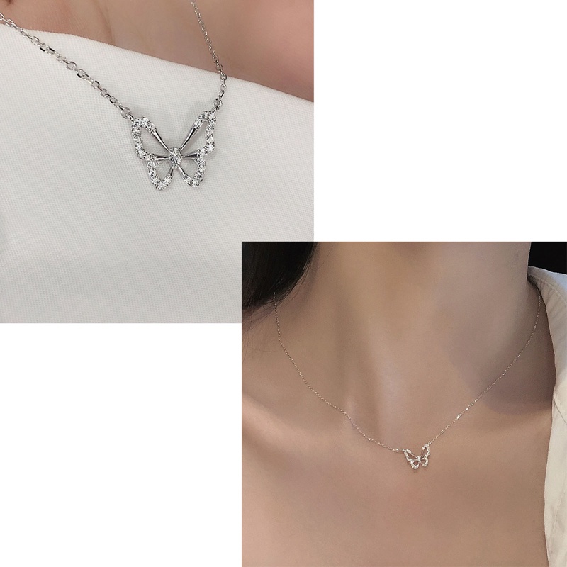 Fancyqube Kalung Choker Desain Kupu-Kupu Hollow Aksen Zircon Untuk Wanita