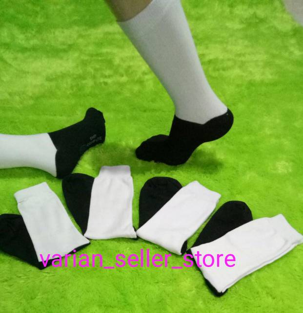 12 Pasang kaos kaki anak sekolah hitam putih sd smp sma panjang setinggi betis bahan katun murah