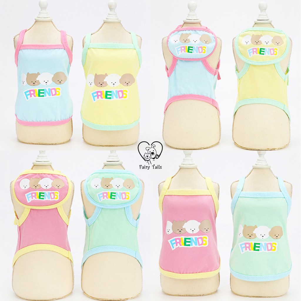 Baju + Bib Anjing Kucing Bentuk Singlet dengan Warna dan Gambar Menarik | Pet Shirt with Bibs