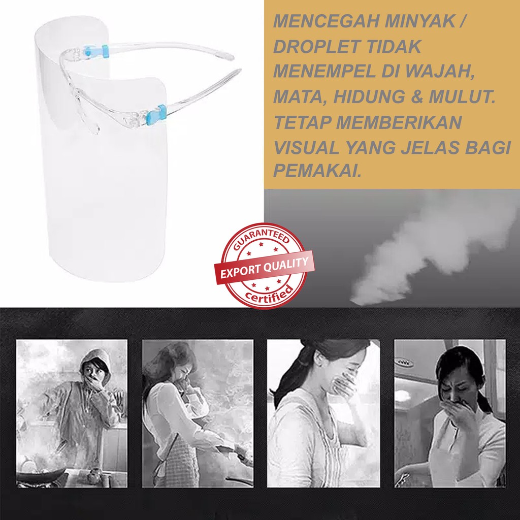 Kacamata + Tameng Pelindung Wajah / Masker Mika - Visor Face Shield Oil Mask