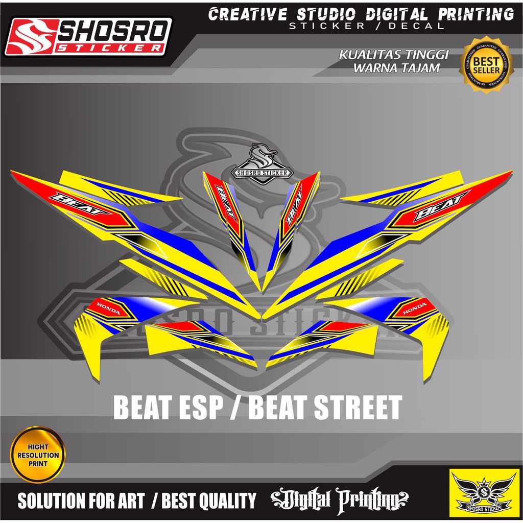 NEW DEDAL STIKER STRIPING VARIASI MOTOR HONDA BEAT ESP/BEAT STRET PLETET VARIASI KUNING SIMPLE NEW B