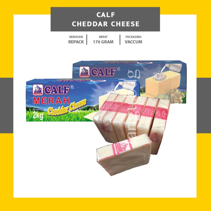 

Keju- Keju Calf Merah 170Gr - Cheddar Cheese - Chedar Olahan - Blok Parut -Keju.