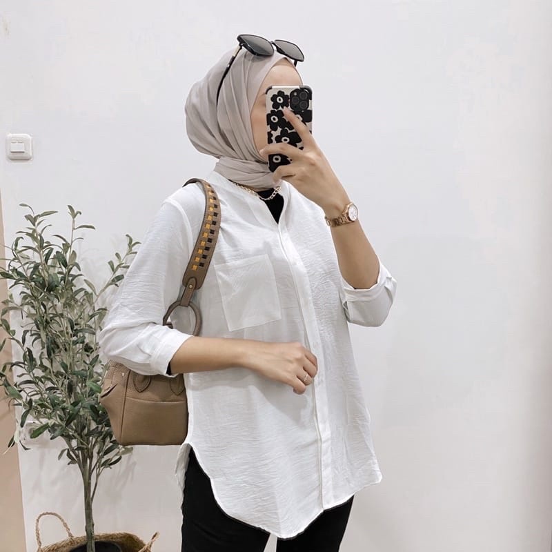 Kemeja Tunik Polos Blouse Wanita MUSLIM BAHAN CRINGKLE AIRFLOW PREMIUM