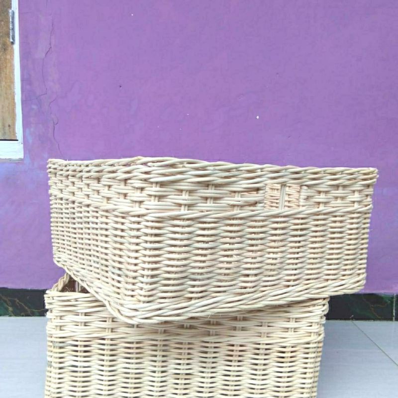 Keranjang rotan kotak persegi laci penyimpanan besar 45x45x20 cm