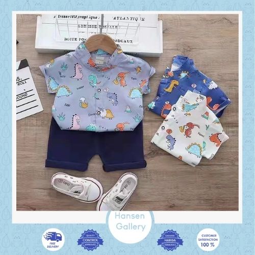 Hansen Gallery COD Setelan Kemeja Anak Laki Laki Setelan Baju Anak Korea Import teddy car