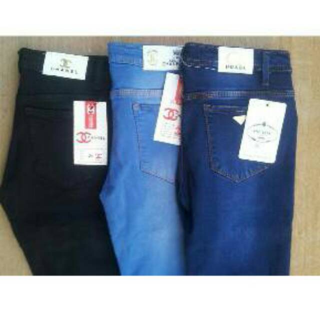  Celana panjang chanel Skinny Wanita Soft Jeans Jeans 