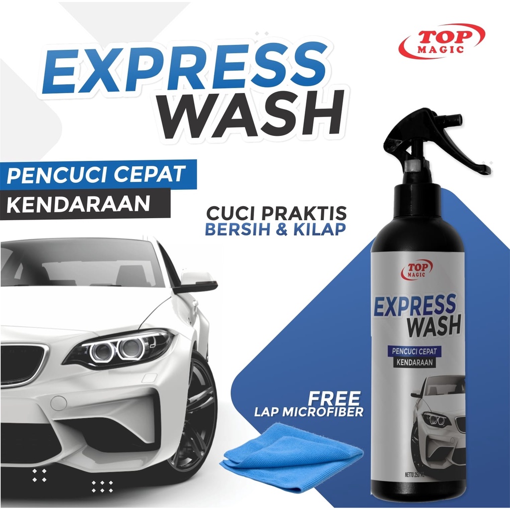 Sabun Cuci Waterless Shampoo Motor Mobil Tanpa Sentuh Tanpa Bilas Waterless Wash Top Express Wash Cuci Mobil Motor Tanpa Air 250ml Bonus Lap Microfiber