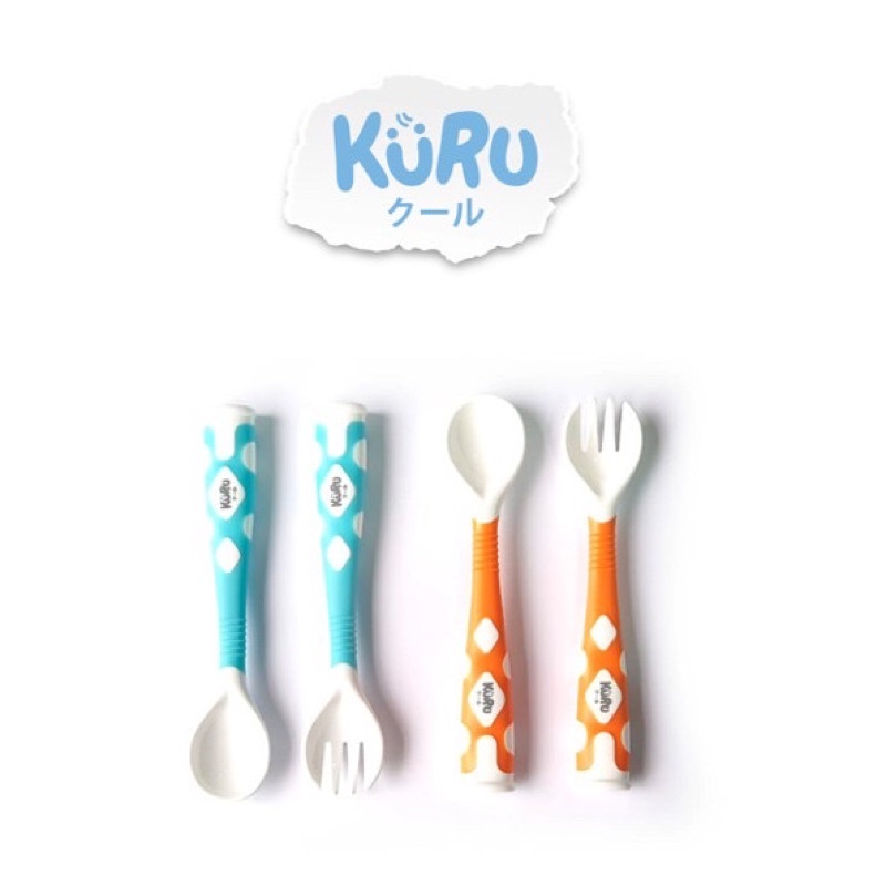 KURU Sendok Garpu Makan Bayi Baby Flexi Fun Spoon Fork + Box Simpan // Kuru Sendok Garpu Traveling Anak Bayi MPASI Bayi