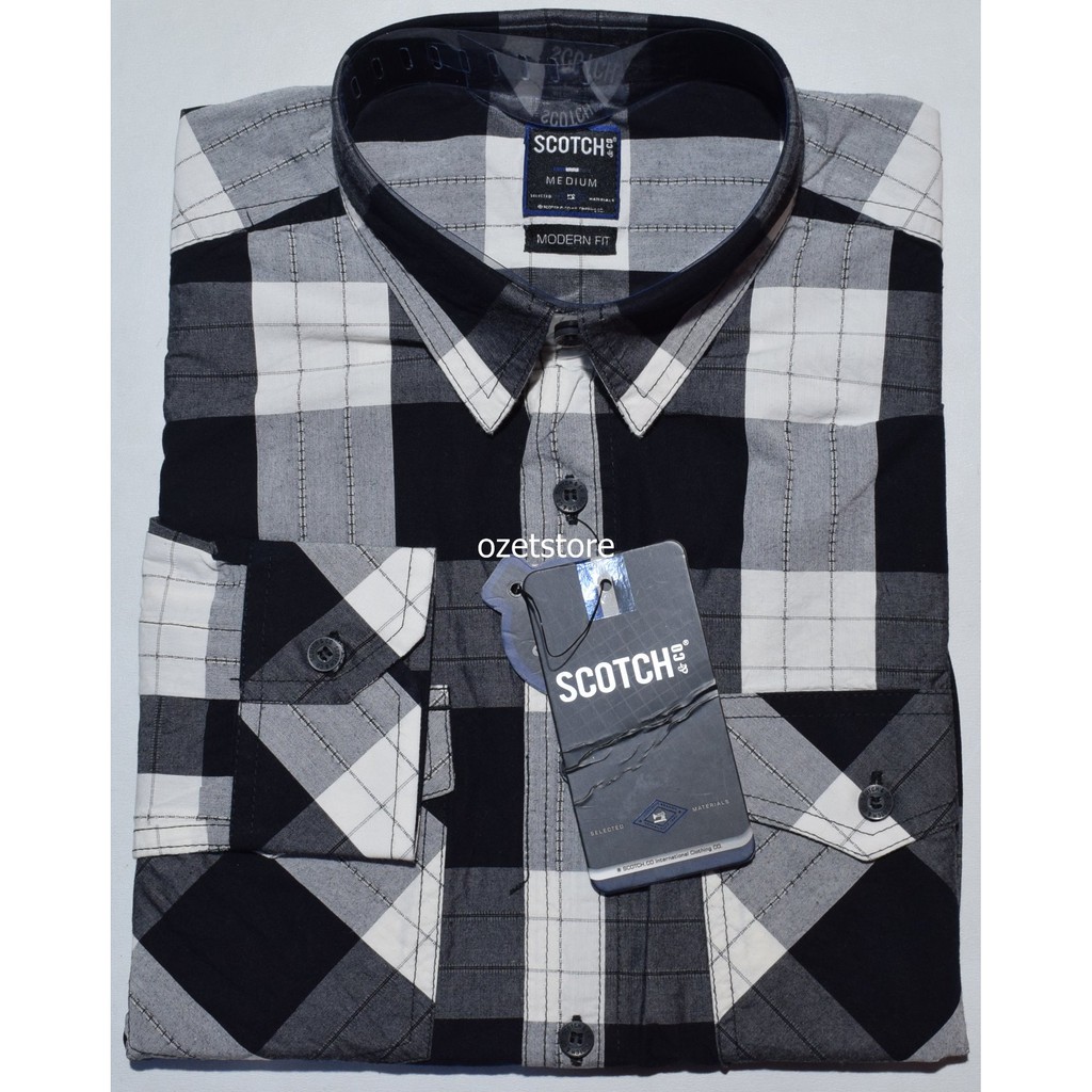 SCOTCH & CO Kemeja Pria Casual Lengan Panjang Hitam Modern Fit CD91
