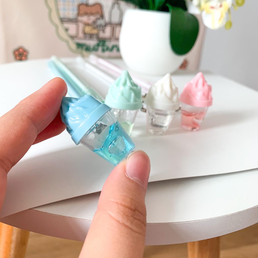 PULPEN GANTUNGAN SLIME ES KRIM PENA ICE CREAM PEN GEL TINTA MURAH UNIK LUCU READY STOCK-2