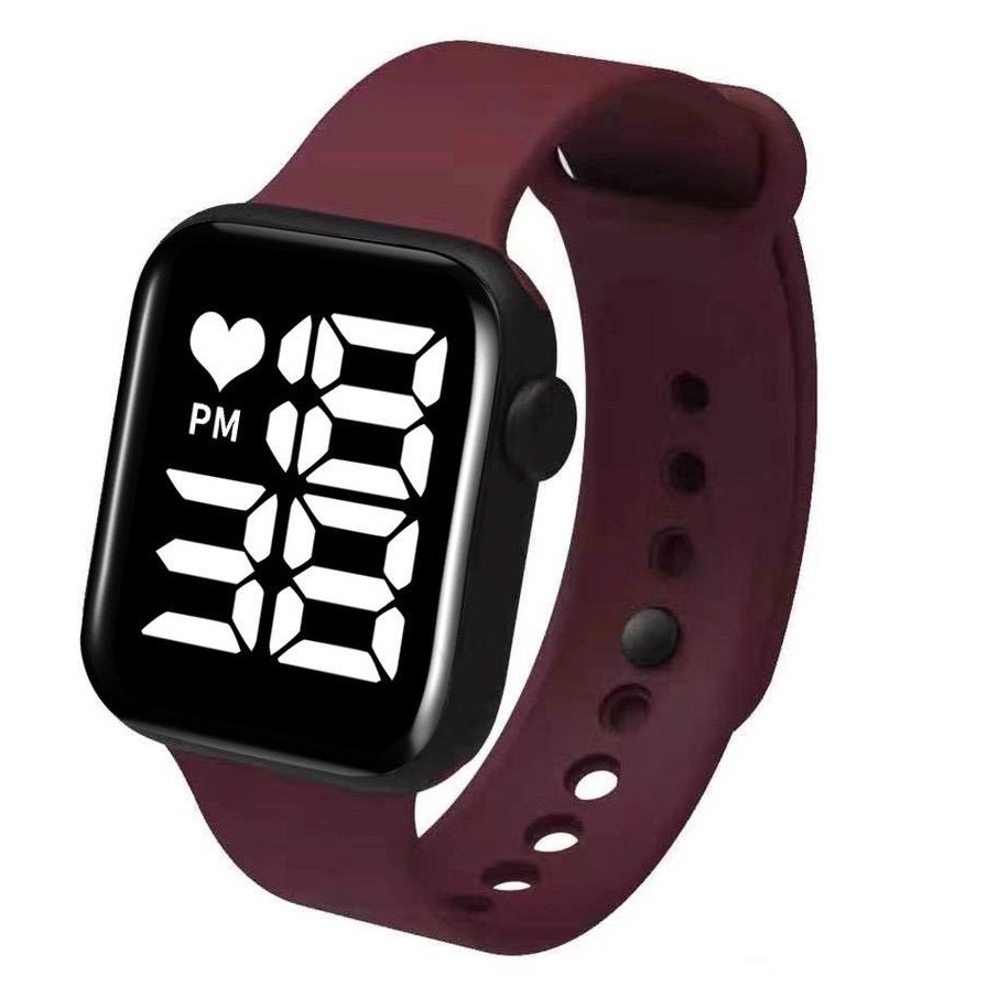 WBS Jam Tangan LED Digital Pria Wanita Rubber Electronic Fashion Couple Anak Remaja Import Premium JF073-MAROON