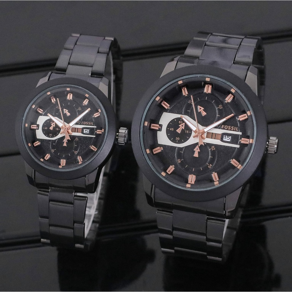 Jam Tangan Couple S22103L Tali Rantai Tanggal Aktif Free Box &amp; Baterai